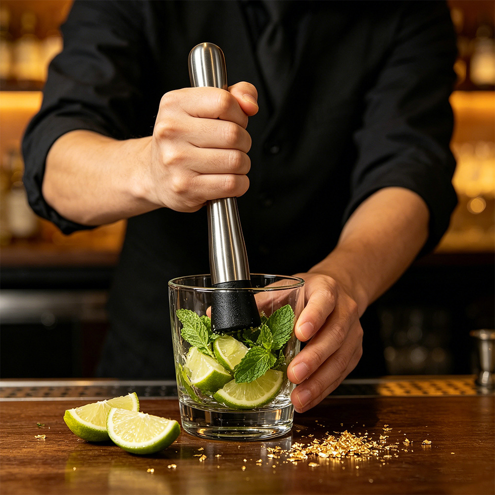Muddler Cocktail Bar - Paslanmaz Çelik Meyve Ezici Limon Presi