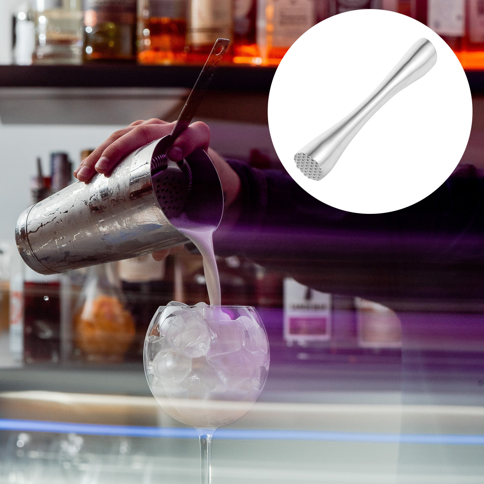 Muddler Cocktail Bar - Profesyonel Paslanmaz Çelik Buz Ezici, Buz