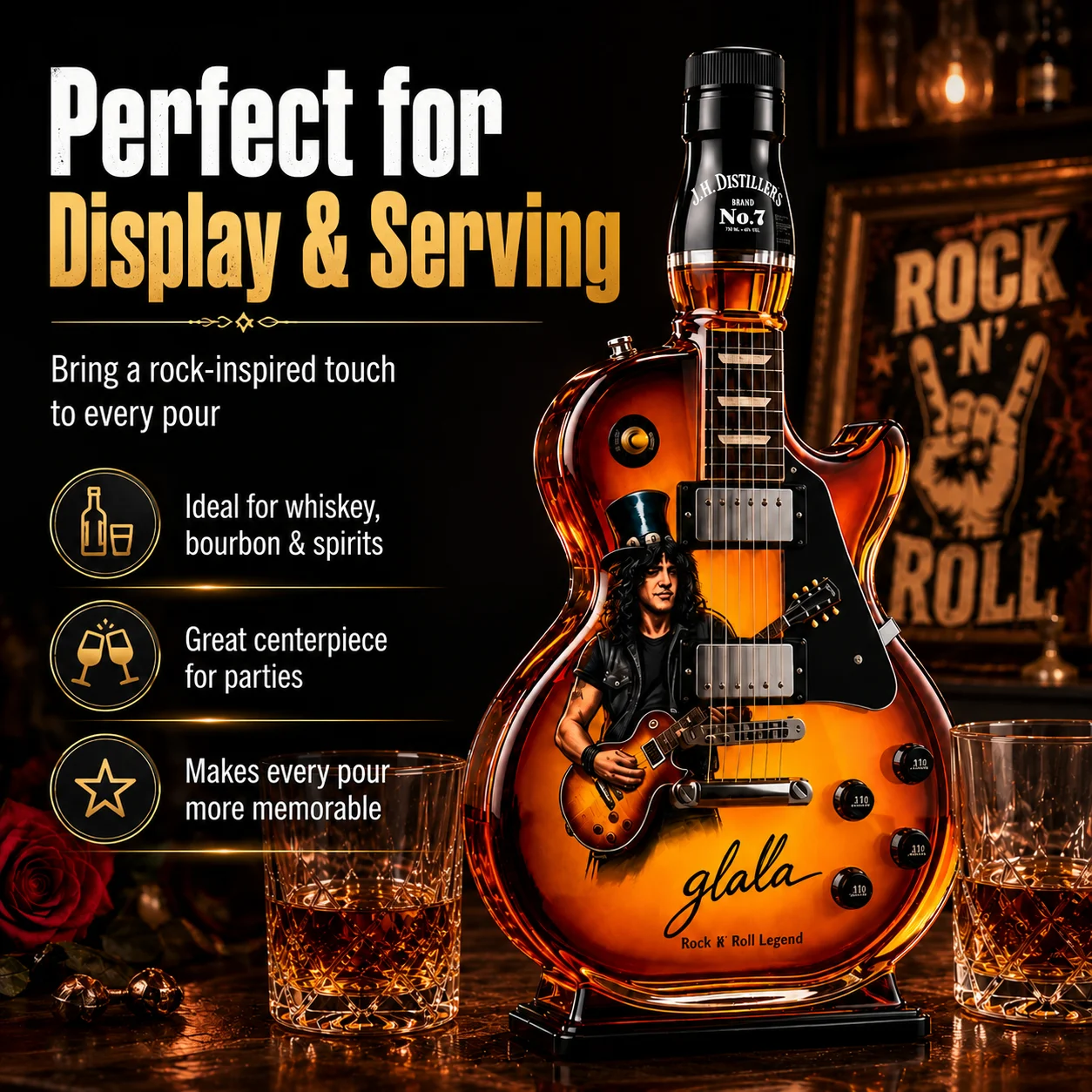 Wine Beer And Spirits - Slash Gitar Şeklinde Viski Sürahisi, Guns