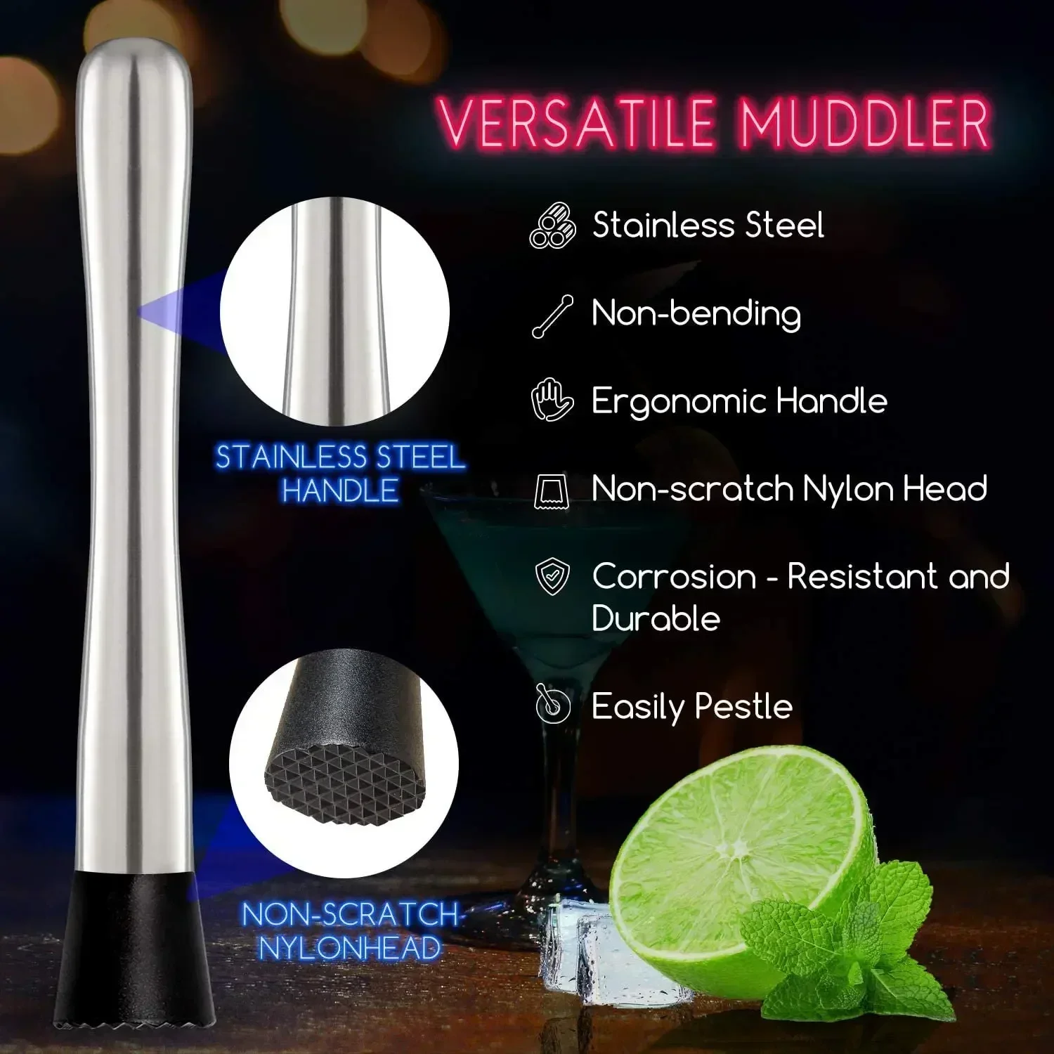 Paslanmaz Çelik Kokteyl Muddle - Muddler Cocktail Bar incelemesi ve fiyatı